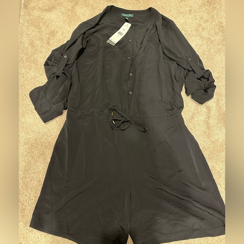 Lauren Ralph Lauren Womens Size 16 Romper Shorts Button Front Black Chic NWT